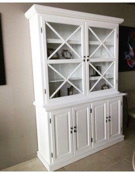Vitrine weiß, Geschirrschrank aus Massivholz weiß, Küchenschrank weiß im Landhausstil, Breite 167 cm