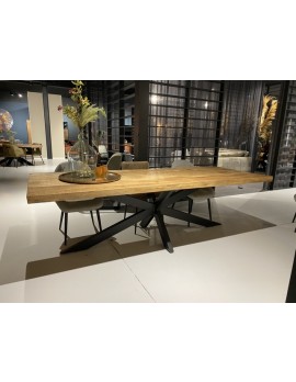 Esstisch Metallgestell, Tisch Holz-Tischplatte schwarzes Metallgestell, Breite 220 cm