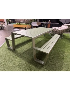 Gruppensitzbank  grün, Sitzgruppe Aluminium grün, Picknick Sitzgruppe, Gartentisch mit Bank grün, Länge 220 cm