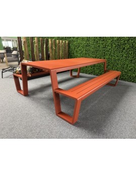 Gruppensitzbank  orange, Sitzgruppe Aluminium orange, Picknick Sitzgruppe, Gartentisch mit Bank orange, Länge 220 cm