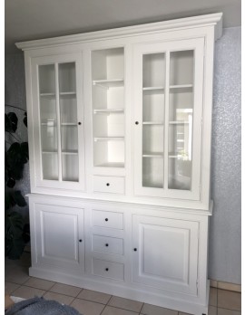 Vitrinenschrank weiß, Geschirrschrank grau Landhausstil, Vitrine weiß Landhaus, Buffetschrank weiß,  Breite 190 cm