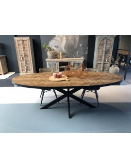 Esstisch oval Metall Gestell, Tisch oval Industriedesign, ovaler Tisch Metall Holz, Breite 240  cm
