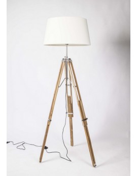 Stehlampe mit Lampenschirm creme, Stehlampe Dreifuß Naturholz