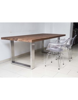 Esstisch Eiche massiv, Tisch Gestell Metall silber, Maße 220 x 100 cm 