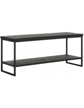 TV Schrank Altholz, TV Schrank Industriedesign, TV-Schrank schwarz, recyceltes Teakholz, 2 Regalflächen, Breite 120 cm