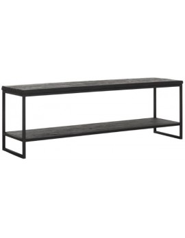 TV Schrank Altholz, TV Schrank Industriedesign, TV-Schrank schwarz, recyceltes Teakholz, 2 Regalflächen, Breite 150 cm