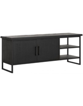 TV Schrank Altholz, TV Schrank Industriedesign, TV-Schrank schwarz, recyceltes Teakholz, 2 Türen, 2 Regalflächen, Breite 140 cm