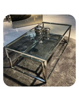 Couchtisch Silber, Glas Couchtisch rechteckig Silber, Breite 130 cm