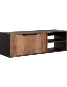 TV Schrank Altholz, TV Schrank Industriedesign, hängender TV Schrank, recyceltes Teakholz, 2 Regalflächen, 2 Türen, Breite 125 cm