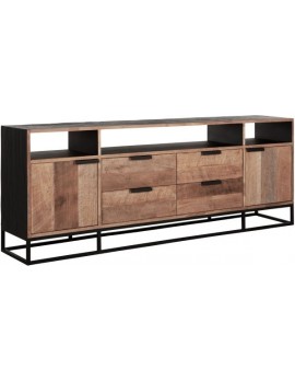 TV Schrank Altholz, TV Schrank Industriedesign, recyceltes Teakholz, 3 Regalflächen, 2 Türen, 4 Schubladen, Breite 200 cm