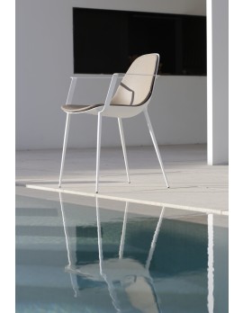 Stuhl weiß mit Armlehne, Designstuhl aus Aluminium, Gartenstuhl In- und Outdoor geeignet