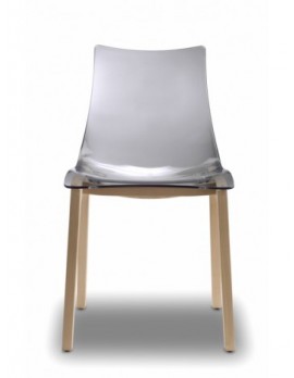 Stuhl Natural aus Kunststoff, Beine aus Holz Buche, grau transparent