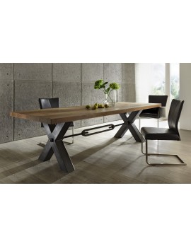 Esstisch Eiche massiv, Tisch im Industriedesign, Gestell aus Metall, Maße 300 x 110 cm 