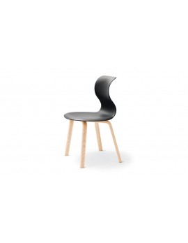 Stuhl schwarz mit Holzgestell, Objekt-Stuhl schwarz