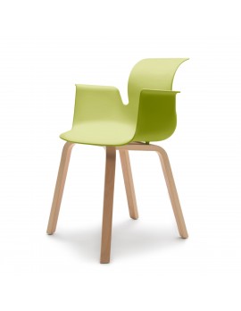 Stuhl grün mit Holzgestell, Objekt-Stuhl grün
