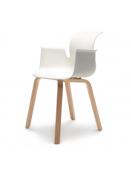 Stuhl weiß mit Holzgestell, Objekt-Stuhl weiß