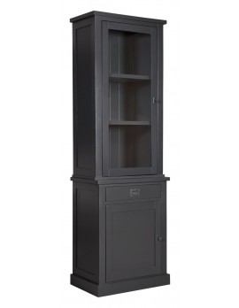 Vitrine schwarz mit Kiefer, Schrank schwarz, Kommode schwarz, Wohnzimmerschrank schwarz Landhausstil, Breite 70cm