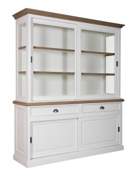 Geschirrschrank mit Eiche weiß, Vitrine mit Eiche weiß, Schrank mit Eiche weiß,  Wohnzimmerschrank mit Eiche weiß Landhausstil, Breite 187cm