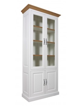 Vitrine mit Eiche weiß, Schrank mit Eiche weiß, Geschirrschrank mit Eiche weiß, Wohnzimmerschrank mit Eiche weiß Landhausstil, Breite 100cm
