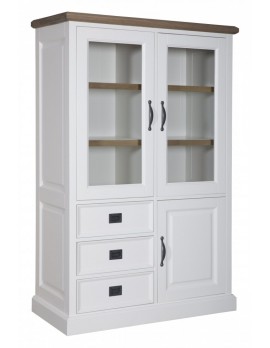 Geschirrschrank mit Eiche, Vitrine mit Eiche, Schrank mit Eiche,  Wohnzimmerschrank mit Eiche Landhausstil, Breite 105cm