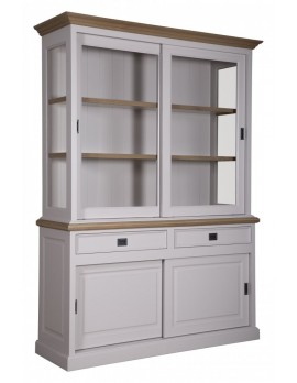 Geschirrschrank mit Eiche weiß, Vitrine mit Eiche weiß, Schrank mit Eiche weiß,  Wohnzimmerschrank mit Eiche weiß Landhausstil, Breite 160cm