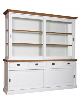 Geschirrschrank mit Eiche weiß, Vitrine mit Eiche weiß, Schrank mit Eiche weiß,  Wohnzimmerschrank mit Eiche weiß Landhausstil, Breite 220cm