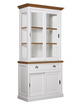 Geschirrschrank mit Eiche weiß, Vitrine mit Eiche weiß, Schrank mit Eiche weiß,  Wohnzimmerschrank mit Eiche weiß Landhausstil, Breite 104cm