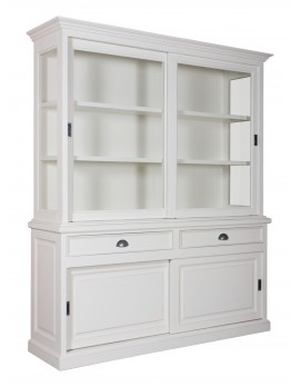 Geschirrschrank Kiefer weiß, Vitrine Kiefer weiß, Schrank Kiefer weiß,  Wohnzimmerschrank Eiche weiß Landhausstil, Breite 187cm