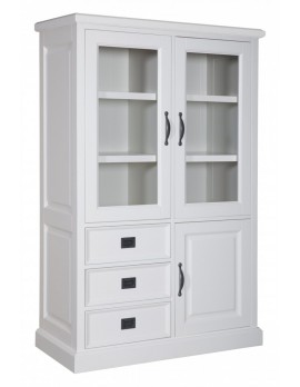 Geschirrschrank Kiefer weiß, Vitrine Kiefer weiß, Schrank Kiefer weiß,  Wohnzimmerschrank Kiefer weiß Landhausstil, Breite 105cm