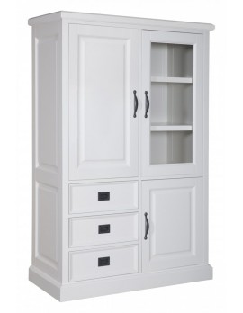 Geschirrschrank Kiefer weiß, Vitrine Kiefer weiß, Schrank Kiefer weiß,  Wohnzimmerschrank Kiefer weiß Landhausstil, Breite 105cm