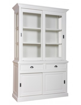 Geschirrschrank weiß Landhaus, Vitrine Holz weiß, Schrank Kiefer weiß,  Wohnzimmerschrank weiß Landhausstil, Breite 135 cm