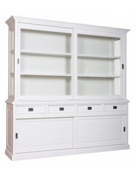 Geschirrschrank Kiefer weiß, Vitrine Kiefer weiß, Schrank Kiefer weiß,  Wohnzimmerschrank Kiefer weiß Landhausstil, Breite 220cm