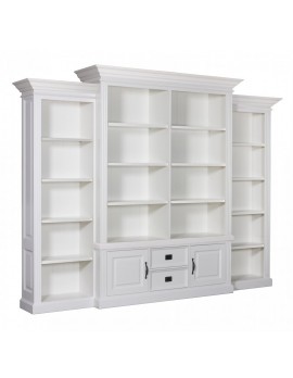 Bücherschrank weiß mit Pinie, Regal weiß, Schrank weiß, Kommode weiß, Wohnzimmerschrank weiß Landhausstil, Breite 286cm