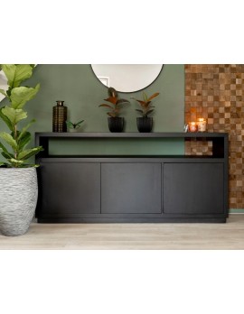 Sideboard, Breite 180cm, Mangoholz, schwarz, 3 Türen