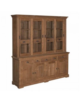 Vitrine Massiv Teakholz, Vitrine Naturholz, grau Waschung, 204 cm