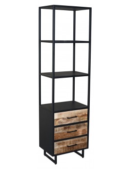 Metall Bücherregal mit Schubladen Industriedesign, Büro-Regal Metall, Regal Holz-Metall, Breite 50 cm