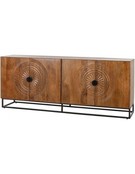 Anrichte Mango-Massivholz , Sideboard Naturholz/ Schwarz, Breite 200 cm