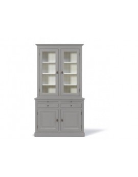 Vitrine grau, Geschirrschrank grau-weiß, Wohnzimmerschrank im Landhausstil, Breite 128 cm