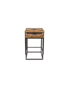 Beistelltische 2er Set Holz-Tischplatte, Beistelltisch Landhaus Metall-Gestell, Maße 48x48 cm