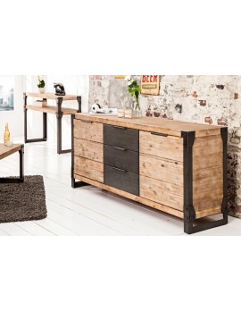 Sideboard aus Akazienholz, Sideboard Teakgrau, Metallgestell grau, Breite 180 cm