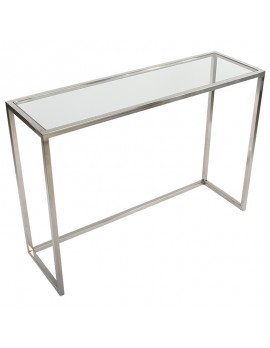 Konsole Glas Silber, Wandkonsole Silber Metall, Wandtisch verchromt Glas-Metall, Breite 120 cm