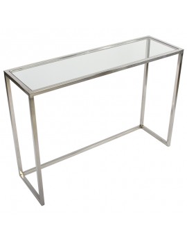Konsole Glas Silber, Wandkonsole Metall silber, Wandtisch verchromt Glas-Metall, Breite 100 cm