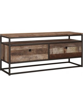 TV Schrank Altholz, TV Schrank Industriedesign, recyceltes Teakholz, 2 Fächer, Breite 125 cm