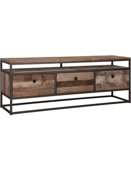 TV Schrank Altholz, TV Schrank Industriedesign, recyceltes Teakholz, 3 Fächer, Breite 150 cm