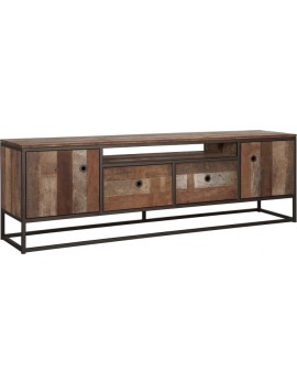 TV Schrank Altholz, TV Schrank Industriedesign, recyceltes Teakholz, 4 Fächer, Breite 175 cm