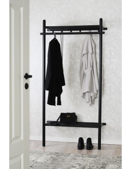 Wandgarderobe schwarz Holz, Garderobe mit Hutablage Holz schwarz, Breite 91 cm