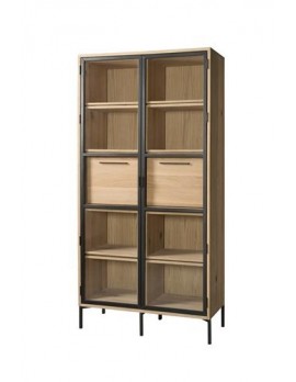 Vitrine Eichenholz/Natur Vitrine Naturholz/ Schwarz, 100 cm