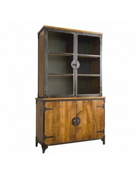 Vitrine Mango-Massivholz, Vitrine Naturholz/Schwarz, 120 cm