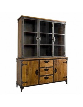 Vitrine Mango-Massivholz, Vitrine Naturholz/Schwarz, 160 cm
