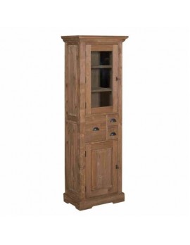 Vitrine Teak-Massivholz, Vitrine Naturholz/Grau-Waschung, 66 cm